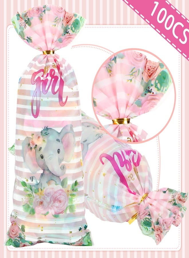 Yinder 100 Pack Pink Elephant Baby Shower Cellophane Treat Bags Cute Pink Elephant Candy Goodie Bags Baby Shower Favor Supplies with 150 Pieces Gold Twist Ties for Gender Reveal Birthday Party Supplies - Image 5